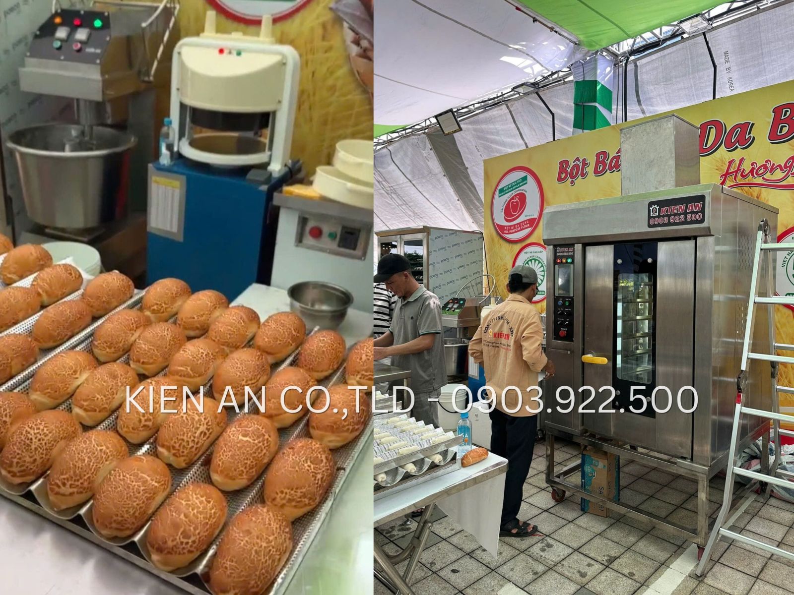 Làm bánh mì da beo trực tiếp trên dàn máy móc làm bánh mì hiện đại